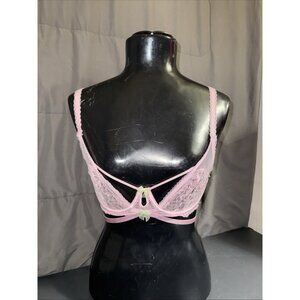 Boux Avenue Bra UK sz 30D Pink Lace Underwired Plunging Balconette Double Straps